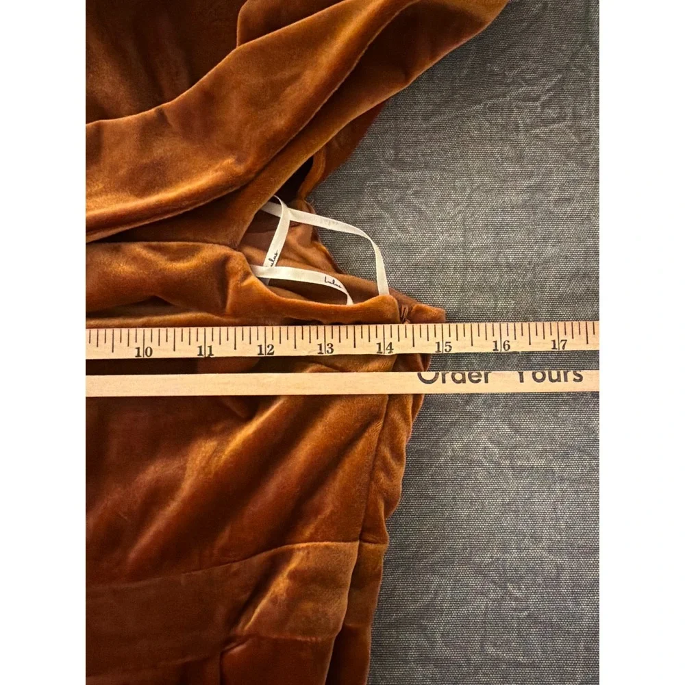 Lulus Rust Orange Velvet Off The Shoulder Maxi Dress Small Pleated Tulip Gown - Picture 8 of 10